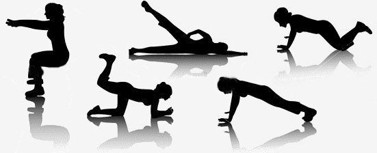 Silhouetten von fünf Gymnastikübungen